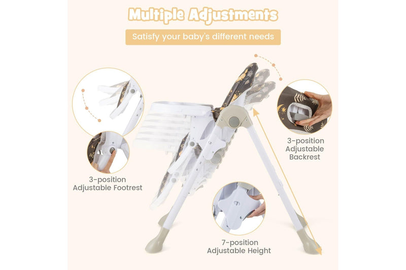 Costway Foldable Highchair w/Soft Cushion, 5-Point Harness Black