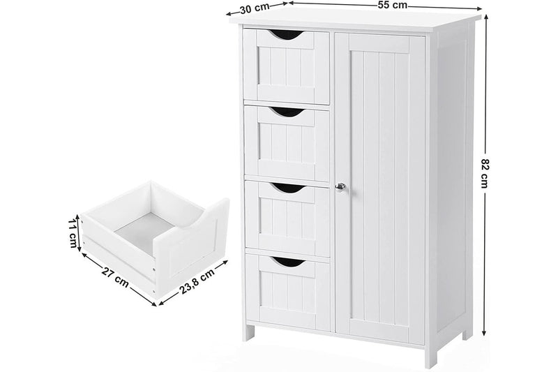 Wooden Storage Cabinet Unit with 4 Drawers, Single Door and adjustable Shelf