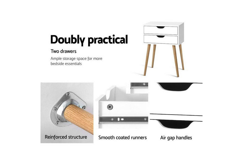 Artiss Bedside Table 2 Drawers - BODIE White