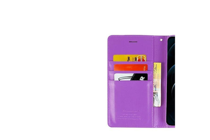 For Apple iPhone 12 Pro Max Hanman Leather Wallet Case Flip Card Holder Slots Magnetic Shockproof Cover (Purple)