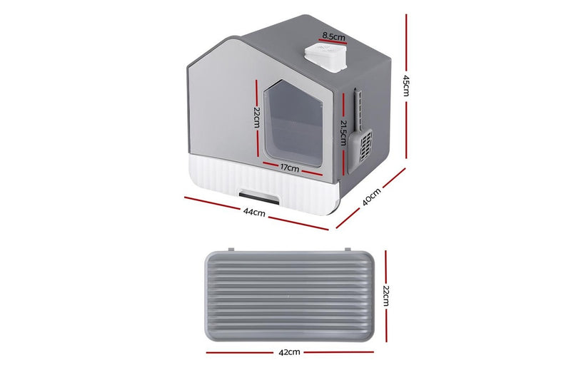 i.Pet Cat Litter Box Large Tray Kitty Toilet Fully Enclosed House Hooded Scoop Mat Grey