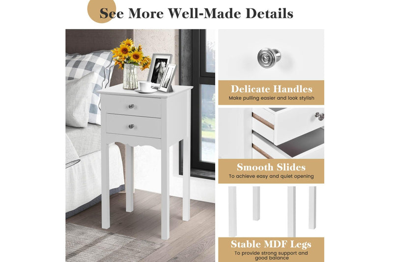 Giantex Side Table Nightstand Home Office End Table w/2 Drawers Accent Table BedsidStorage Table White