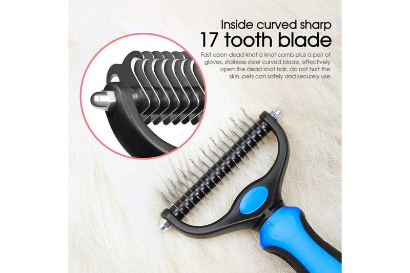 Ozstock Pet Dog Cat Grooming Comb Brush Undercoat Rake Dematting Deshedding Trimmer Blue