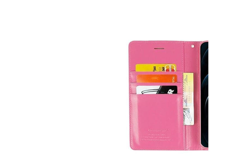 For Apple iPhone 12 Pro Max Hanman Leather Wallet Case Flip Card Holder Slots Magnetic Shockproof Cover (Light Pink)
