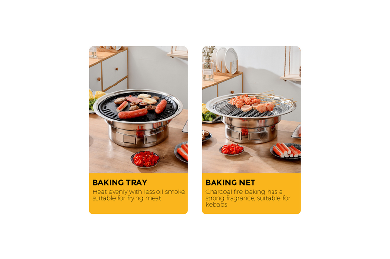 Portable Multifunctional Charcoal Barbecue Grill 13 Inch Stainless Steel BBQ Camping Grill Stove Tabletop Smoker Grill for Outdoor Indoor Picnic