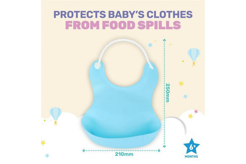 Ozstock Bib With Food Catcher Reusable 1pk 25cm x 21cm 6mths+ Pink Blue