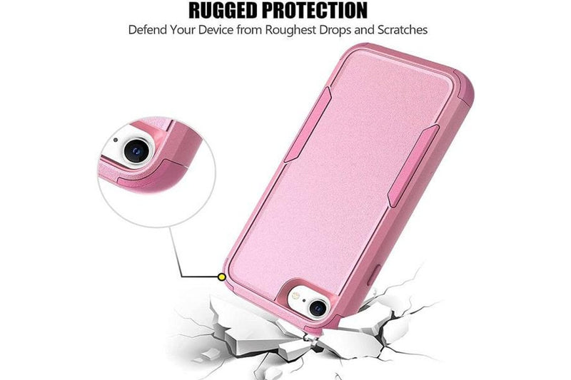 For Apple iPhone SE 2022 3in1 Case Drop Resistant Defender Tradies Hybrid Armor Heavy Duty Rugged Shockproof Tough Cover (Rose Gold)
