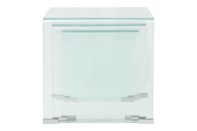 Three Piece Nesting Table Set Tempered Glass Clear Coffee Tables