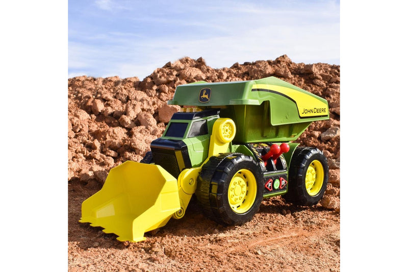 John Deere 2-N-1 Dig Rig Dump Truck & Loader w Lights Sounds Motorized Drive