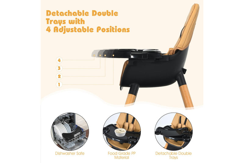 Giantex 5-in-1 Convertible Baby High Chair Toddler Booster Seat Kids Table & Chair Set w/ Removable Tray, Coffee