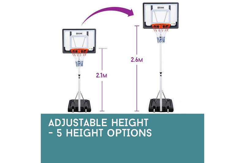 Dr.Dunk 2.6M Portable Basketball Hoop Stand System Height Adjustable Net Ring Slam Backboard Kids
