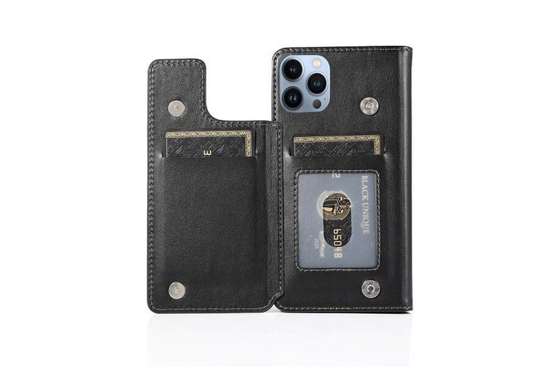 For Apple iPhone 13 Pro Case SupRShield Pro Luxury Wallet Leather Flip Magnetic Stand Case Cover (Black)