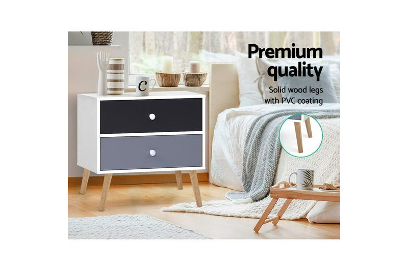 Artiss Bedside Table 2 Drawers - BONDS White