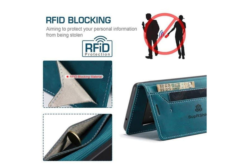 SupRShield For Google Pixel 7 Case RFID Blocking Retro Flip Premium Leather Card Holder Wallet Cover - Cyan Blue