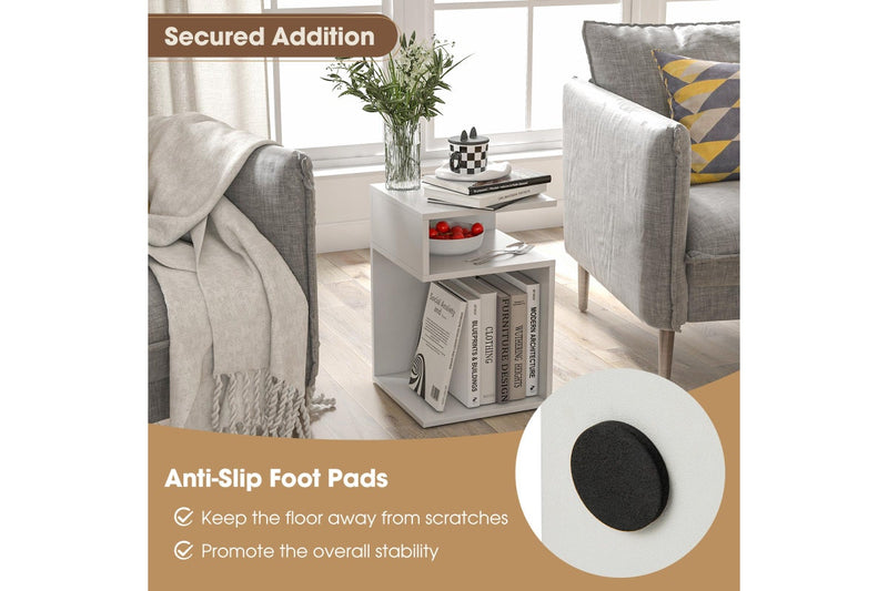 Giantex 3-Tier Modern Nightstand S-Shaped Sofa Side Table Storage Display Shelves, White