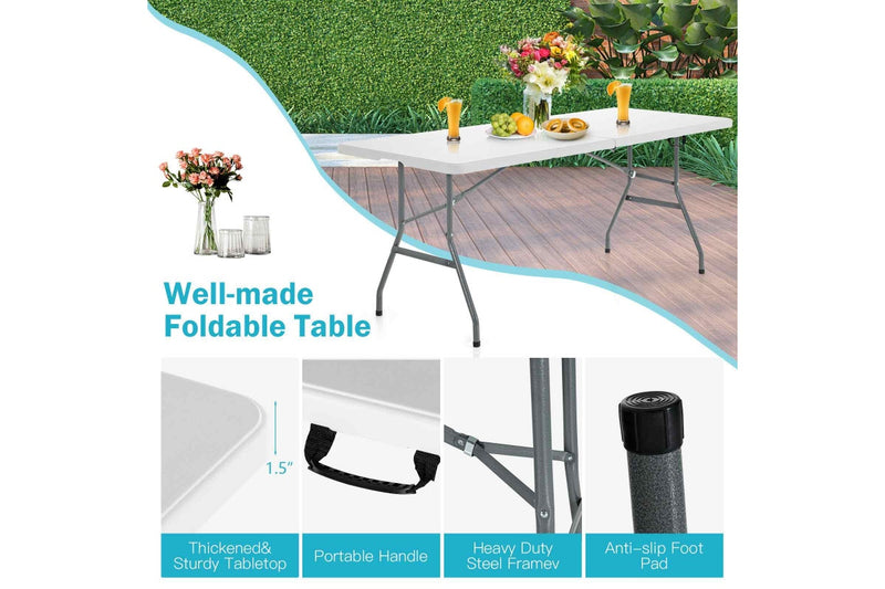 Costway 180cm Camping Table Folding Study Desk Picnic Dining 150kg Weight Capacity w/Carrying Handle