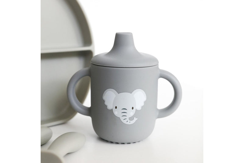 2x Splosh Baby Elephant Silicone Sippy Cup w Handles Drinkware 12cm Grey 0+