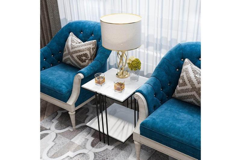 Marble Top Side Table Black 2-Tier