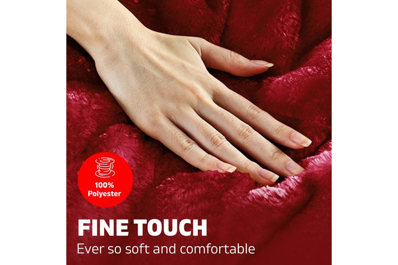 King Size Bedding Faux Mink Quilt Comforter Winter Throw Blanket Duvet Burgundy
