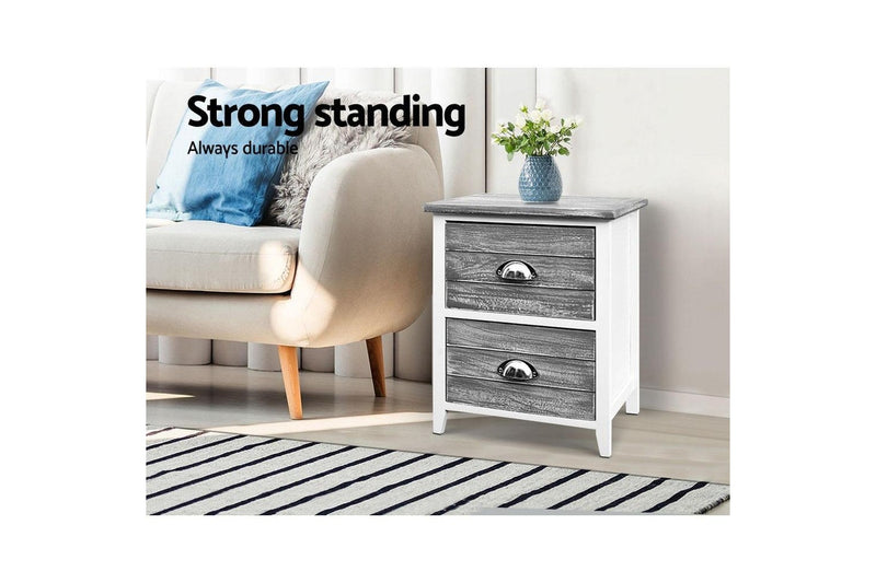 Artiss Bedside Table 2 Drawers Vintage X2 - THYME Grey