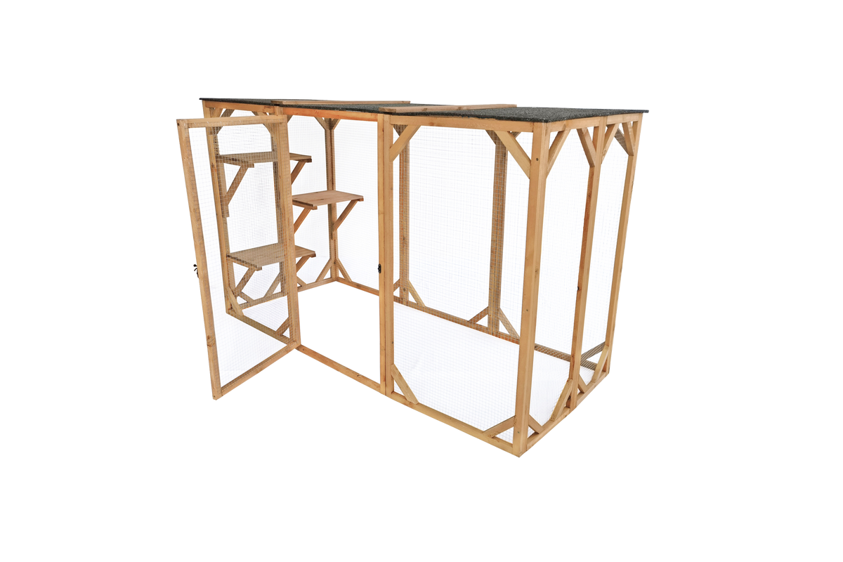 180cm Large Cat Enclosure Wooden Outdoor Cage with 3 Platforms