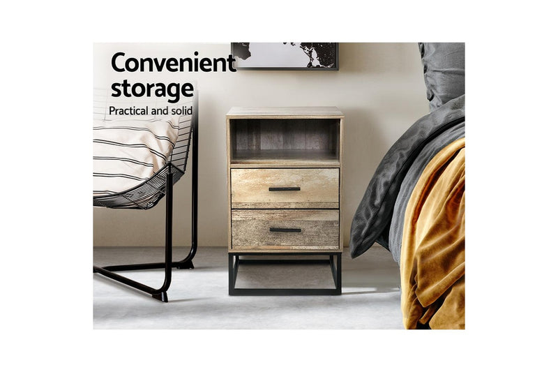 Artiss Bedside Table 2 Drawers with Shelf - BADAN