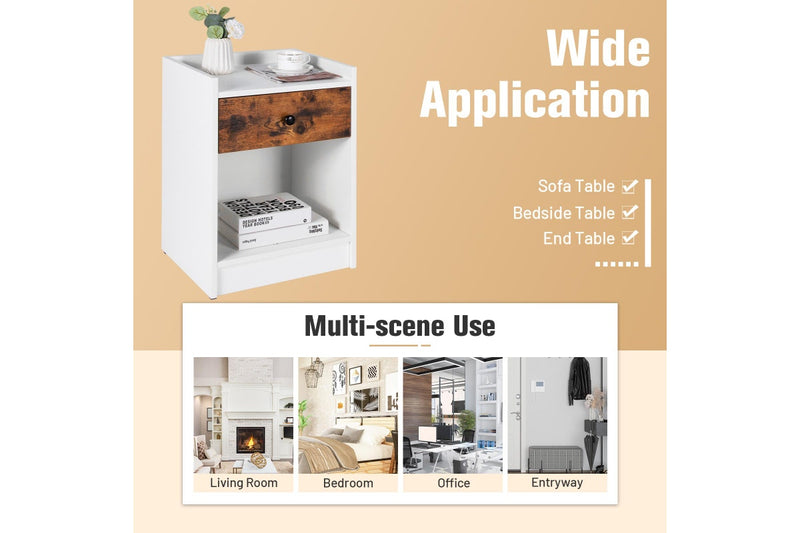 Giantex Set of 2 Nightstand w/Storage Drawer Wooden Bed Side Table,White