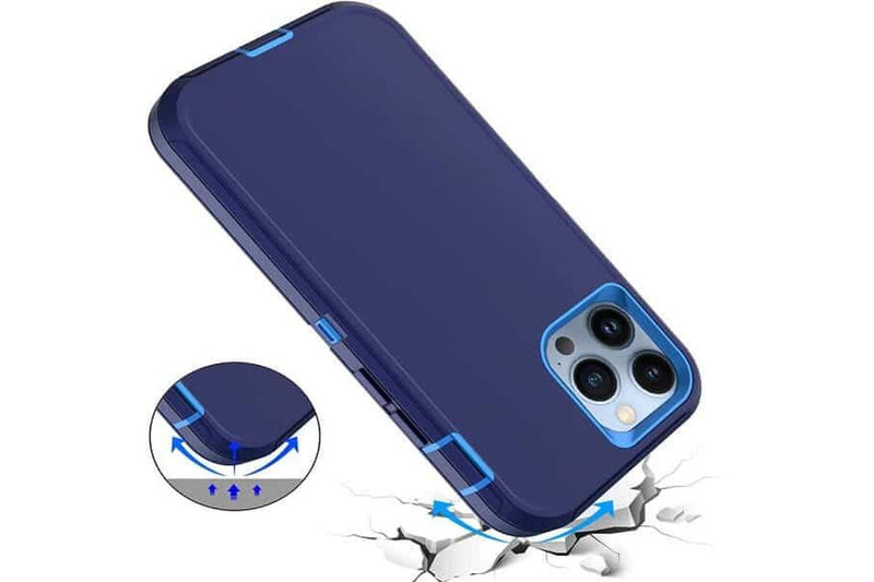 For Apple iPhone 13 Pro Max Case Drop Resistant Defender Tradies Heavy Duty Rugged Shockproof Tough Cover (Navy Blue /Blue)