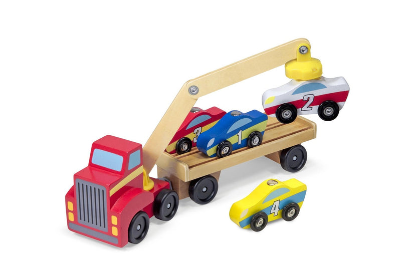Melissa & Doug: Magnetic Car Loader - Wooden Vehicle Set