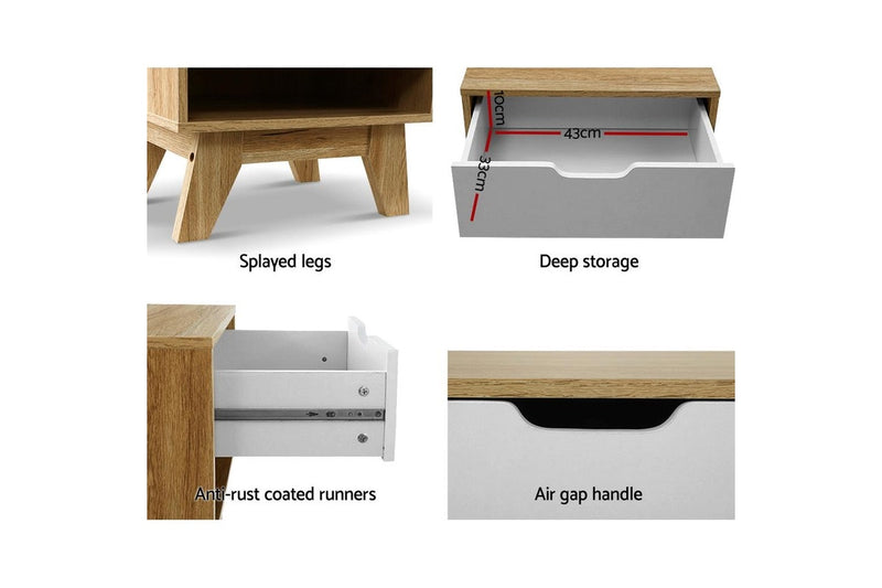 Artiss Bedside Table 1 Drawer with Shelf - IKER White & Oak