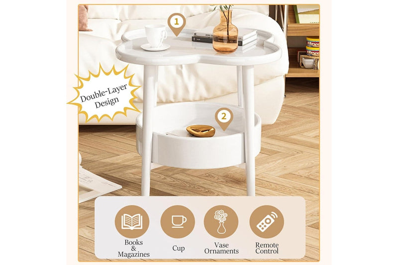 Cute 2 Tier Sofa Side Table for Living Room or Bedroom - 20 inch White Tray Table