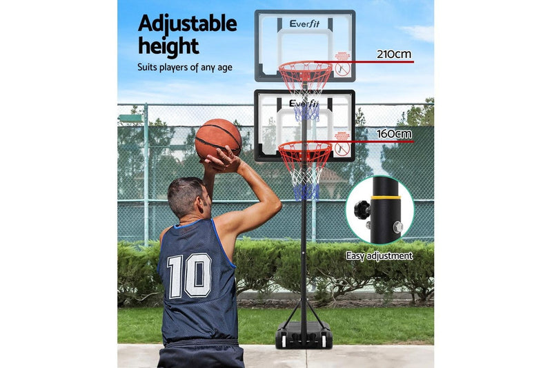 Everfit 2.1M Basketball Hoop Stand System Adjustable Portable Pro Kids Clear