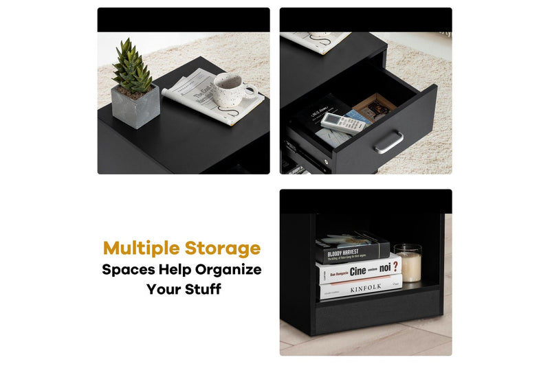 Giantex Nightstand Bedside Table w/Drawer & Open Shelf Modern End Table Black