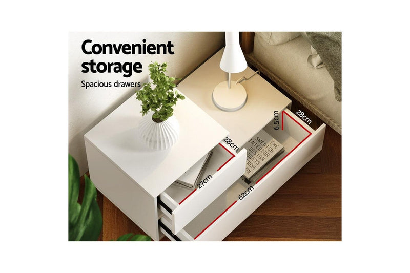 Artiss Bedside Tables LED 2 Drawers - REMI White