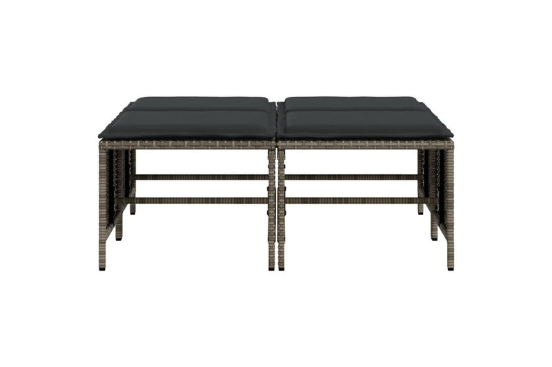 Garden Stools with Cushions 4 pcs Grey Poly Rattan vidaXL