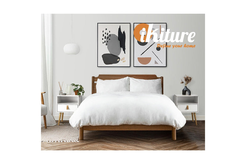 Oikiture 2 X Bedside Tables Side Table w/ Leather Handle White