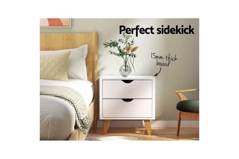 Artiss Bedside Table 2 Drawers - ANDERS White