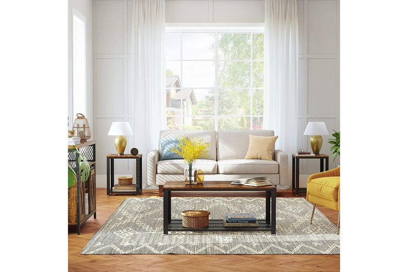 Coffee Table with Metal Frame Storage Shelf Rustic Brown