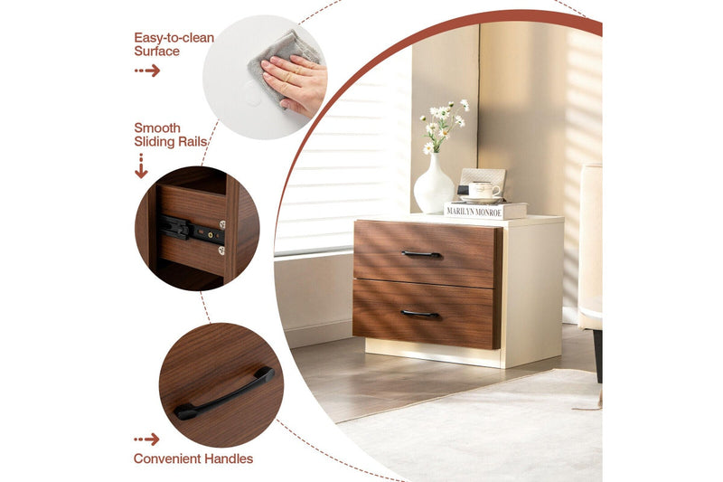 Giantex Modern Wood Nightstand Home Bedside Storage Table 2 Drawer Wooden End Table