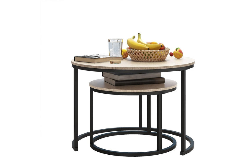 Wood Nesting Coffee Table Set - Round Tables for Living Room Furniture
