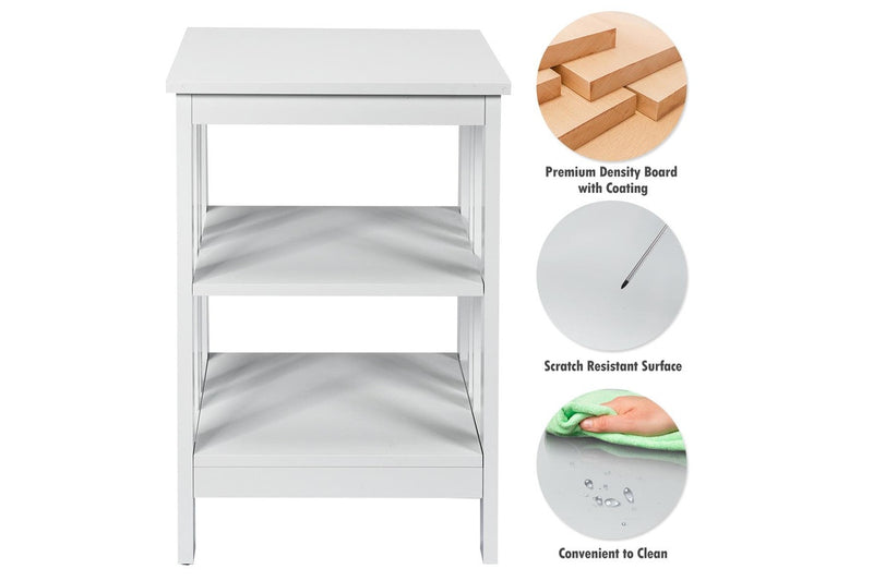Giantex 3-Tier Bedside Table Nightstand Storage Display Shelf End Table, White