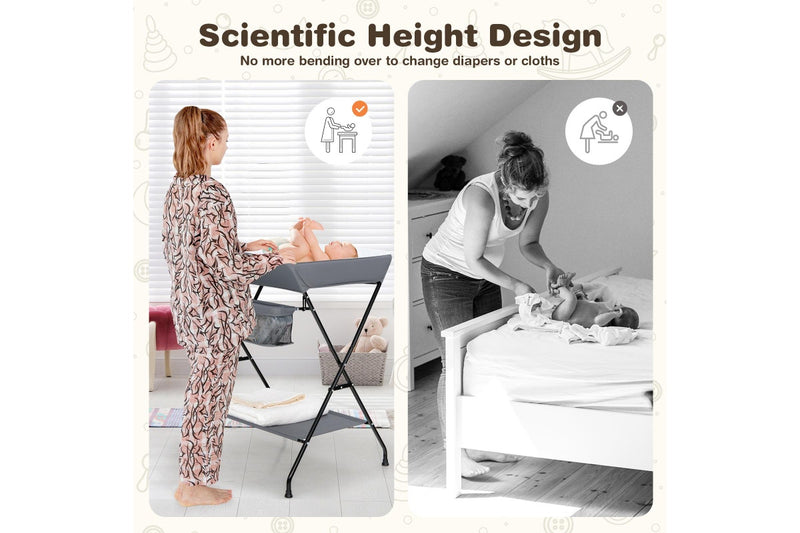 Giantex Baby Change Table Folding Nursery Organizer Diaper Changing Station Storage Basket & Shelf, Grey