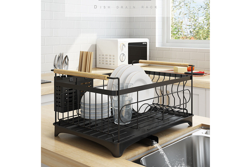Viviendo Dish Drying Rack, Kitchen Counter Dish Drainer with Cutlery Holder, Drip Tray and Handles