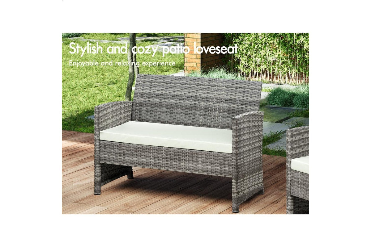 ALFORDSON Outdoor Furniture 4PCS Garden Patio Chairs Table Set Wicker Grey