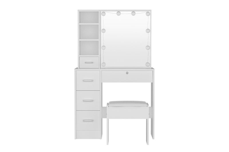 Artiss Dressing Table Set Stool 10 Led Bulbs White Dylan