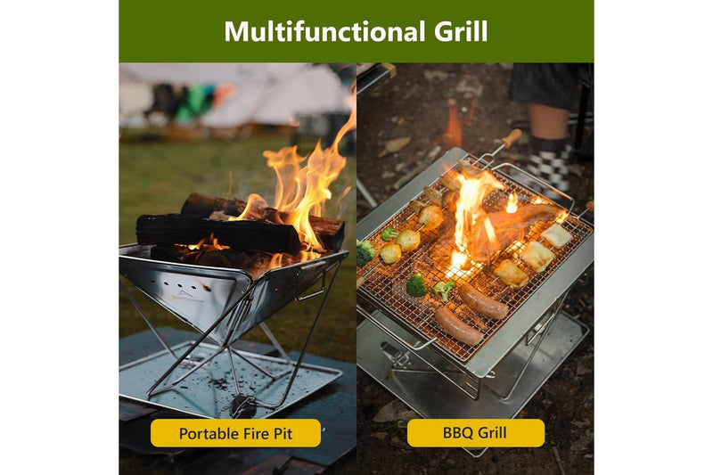 CAMPINGMOON Stove Fire Pit BBQ Grill Adjustable Camping Stainless Steel Medium MT-035