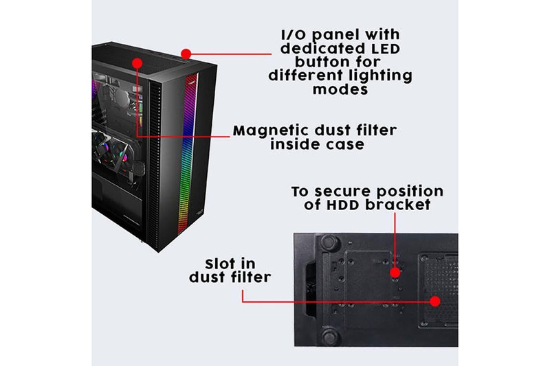 Armaggeddon Gaming PC Case TESSARAXX Apex 7 RGB Strip Tempered Glass ATX Black