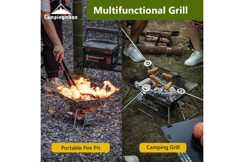 CAMPINGMOON Stove Fire Pit BBQ Grill Portable Camping Outdoor Stainless Steel Large MT-3