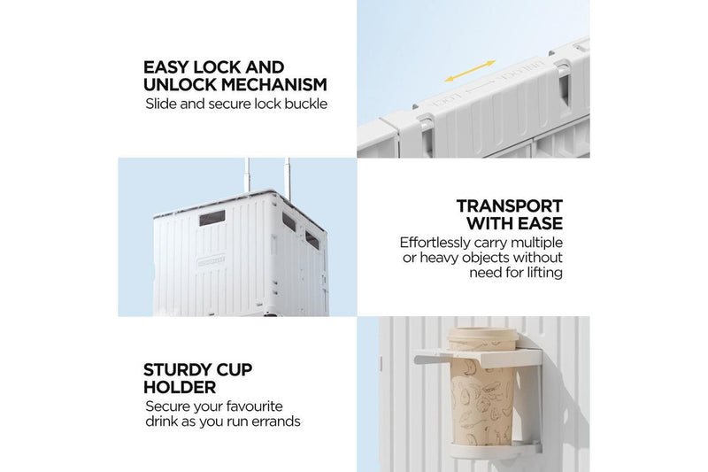 Viviendo Folding Shopping Trolley Portable Grocery Cart Rolling Wheel with Sliding Cover - White