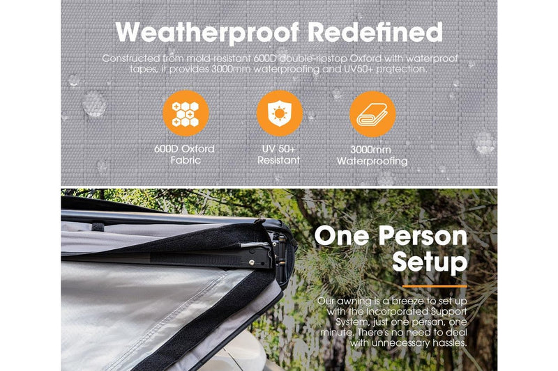 San Hima 180 Degree Awning With Side Wall Free-Standing Car Camping Sunshade